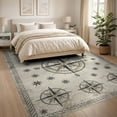 thumbnail image 3 of ODIKA 8'x10' Washable Area Rug Compass Vintage Maritime Star With Distressed Rope Border Nautical Flowing for King Size Bedroom Under Bed, Master Suite, Non-Shedding, Easy Care, 3 of 7