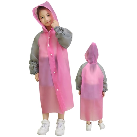 Rain Coat Toddler Winderproof Rain Jacket Buttons Kids Raincoats Outdoor School Poncho for Boys Girls Summer Clothes Pink 5-12 Years
