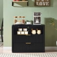 thumbnail image 5 of 31" Wide Fluted Nightstand with Charging Station Modern Wood Bedside Table with 2 Drawers and Open Shelf, Mid Century End Table for Bedroom, Black, 5 of 10