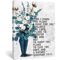 Christian Wall Art Jeremiah 29 11 Bible Verses Wall Decor, Blue Teal Flower Pictures for Bedroom Bathroom Kitchen, Inspirational Quotes Rustic Canvas Artwork, 12x16 Inch