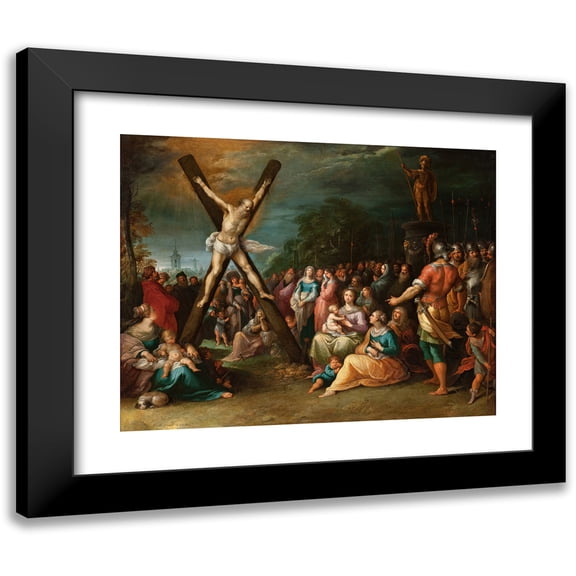 Frans Francken the Younger 14x12 Black Modern Framed Museum Art Print Titled - The Crucifixion of St. Andrew (circa 1620)