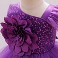thumbnail image 6 of IDOPIP Toddler Flower Girl Dress Wedding Pageant Sparkle Sequin 3D Flowers Dress Asymmetric Shoulder Birthday Formal Tutu Dresses Party Gown 5-6 Years Purple, 6 of 9