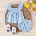 thumbnail image 2 of LIIPEE Girls Outfits Casual Summer Floral Printed Sleeveless Square Neck Ruffle Tops Shorts Two Piece Set Toddler Baby Cute Comfortable Breathable Soft Daily Clothes,Blue,3-6 Months, 2 of 7
