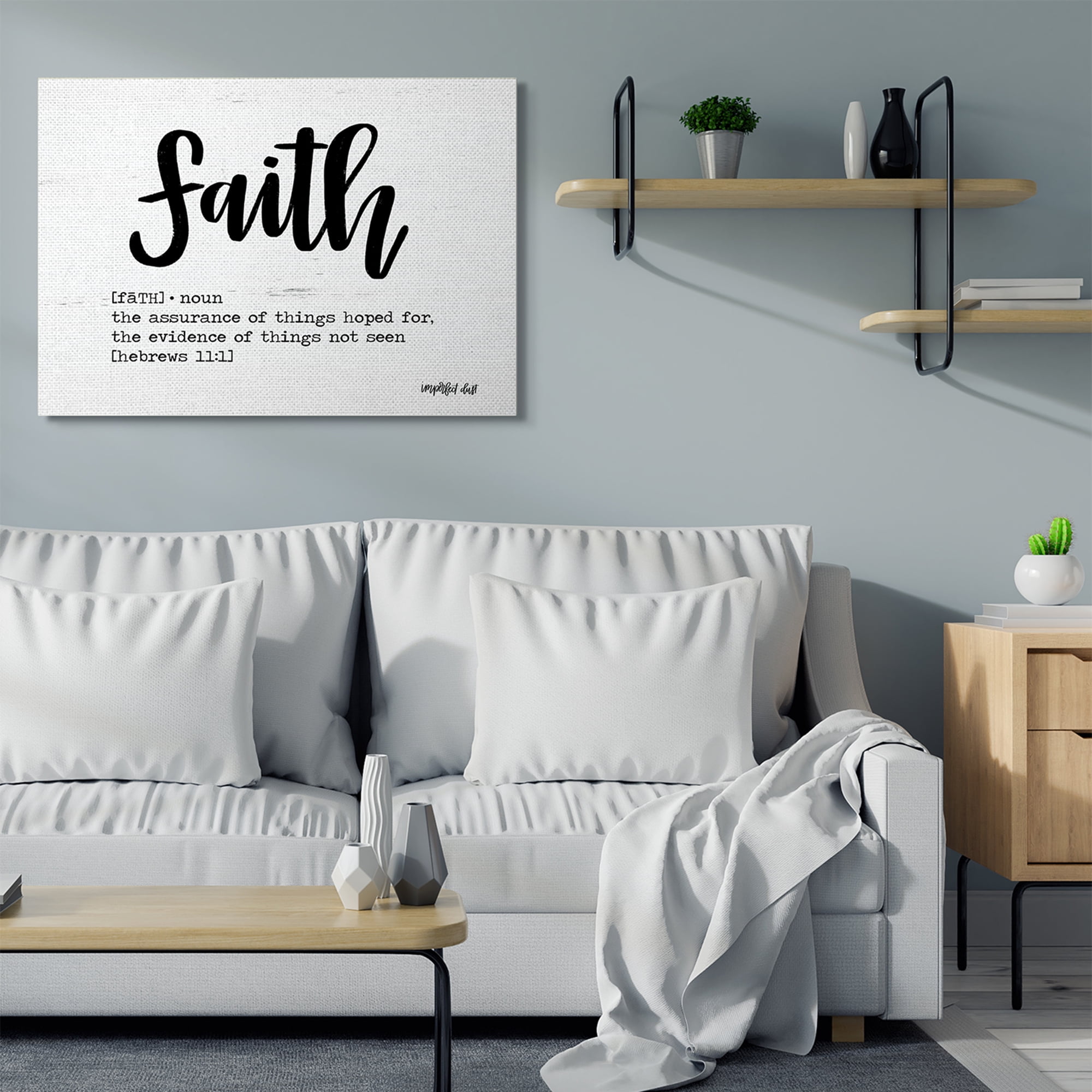 Stupell Home Décor Faith Definition Religious Black and White Word Design Canvas Wall Art by Imperfect Dust