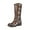 Brown, variant on Women's Fashion  High Boots - Chunky Heel  with Pull-On Design, Square Toe with Decorative Buckles
