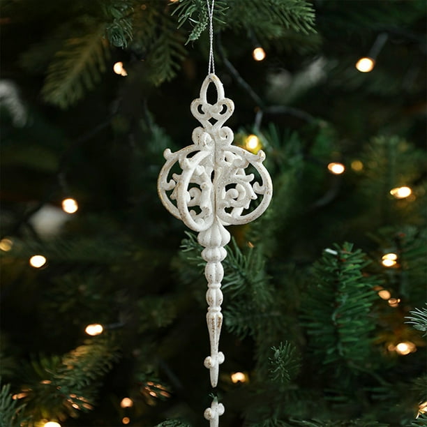 Adorno Colgante Blanco Irregular con Purpurina para Árbol de Navidad, Decoración Navideña, Hogar, Tienda, Escaparate.