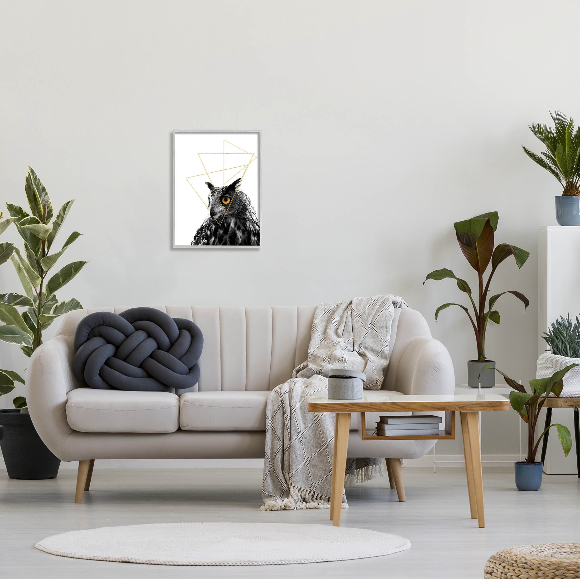 Stupell Industries Contemporary Geometric Owl Shapes Graphic Art Gray Framed Art Print Wall Art, Design by K. Kaufman