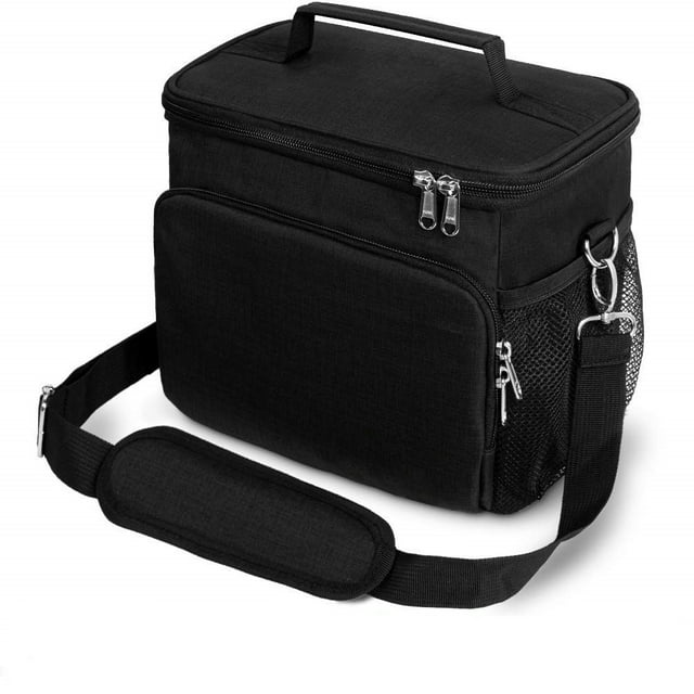 Bolsa de almuerzo con aislamiento térmico – Bolsa de almuerzo a prueba de fugas con correa de hombro ajustable, lonchera aislada para adultos (negro)
