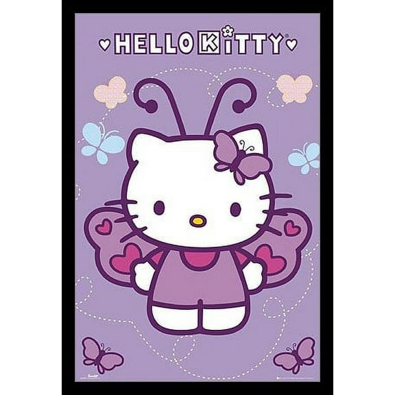 Rolled Poster Hello Kitty Butterfly Laminated 24" x 36" Framed Poster