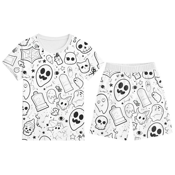 Kids Halloween Pjs Set Kids Coloring Pajamas Long Sleeve Pullover Top with Pajamas Pants for Boys Girls Halloween Pajamas for Pajama Party 6-7 Years