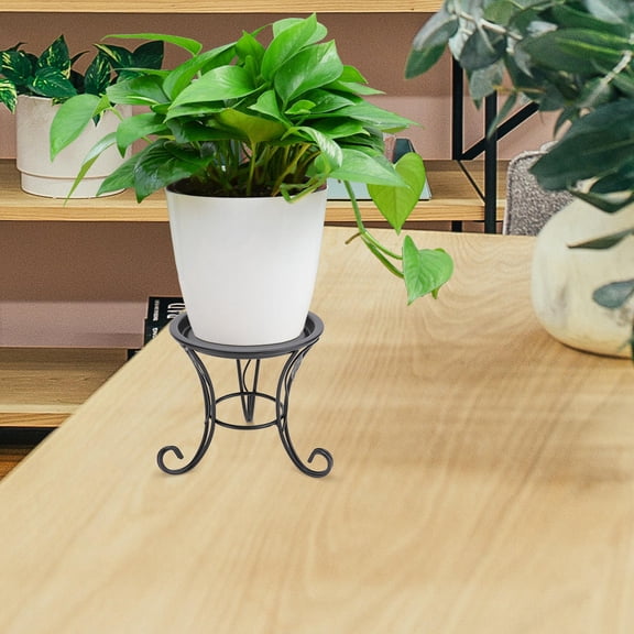 Hemoton Iron Metal Mini Small Flower Pot Stand for Indoor Outdoor Balcony Desk (Black)