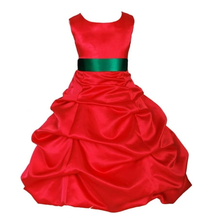 Ekidsbridal Formal Satin Pick-up Red Flower Girl Dress Christmas Bridesmaid Wedding Pageant Toddler Recital Easter Holiday Communion Birthday Baptism Occasions Size 2 4 6 8 10 12 14 16