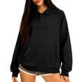 thumbnail image 3 of yuCgh Women's Button-Up Collar Pullover Top with Pocket, Casual Long Sleeve Blouse, Soft Cotton Blend, Fashion Everyday Wear for Women,Black L, 3 of 8