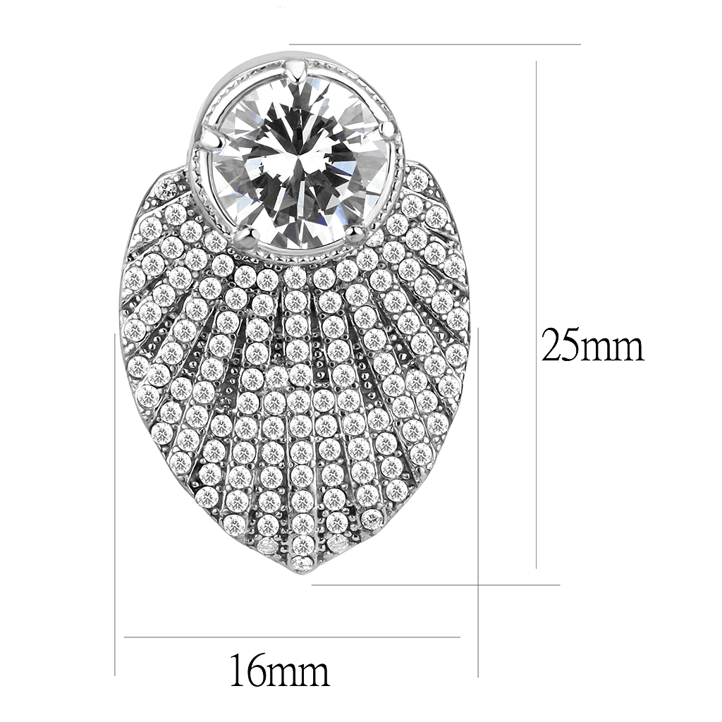 Women's Stainless Steel Earrings  CZ Round Cut Clear