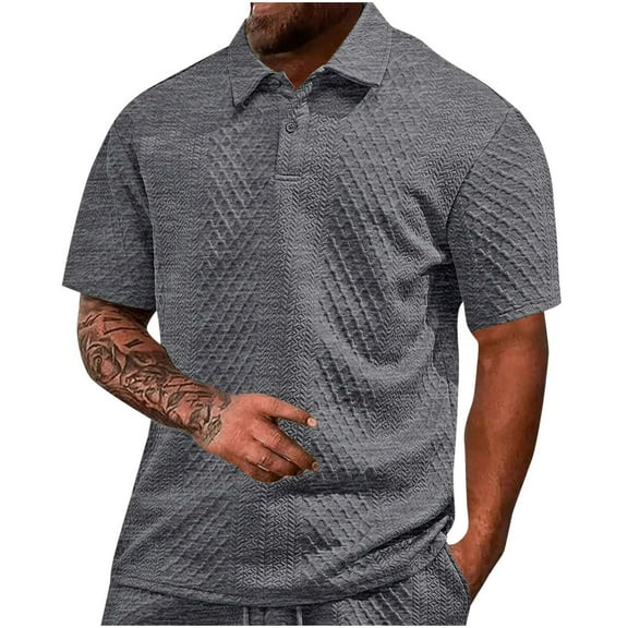Mens Knit Polo Shirts Casual Stylish lapel Neck Short Sleeve Polo Knitted Textured Collar Tops Fashion