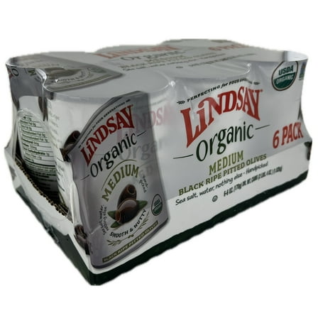 Lindsay Organic Medium Black Ripe Pitted Olives, 6 Ounce (Pack of 6)