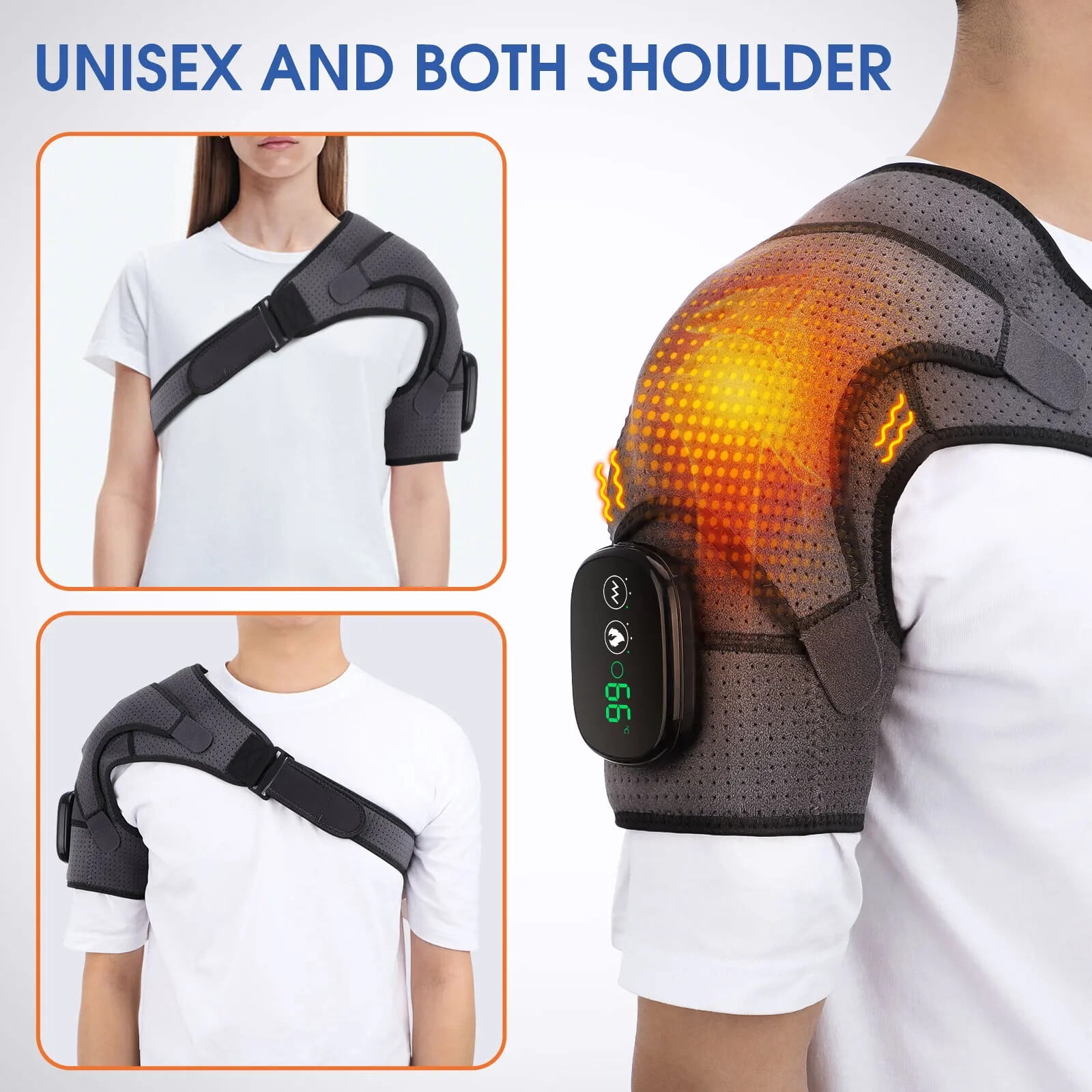 Heated Shoulder Brace Massage Rotator Cuff Support Compression Wrap, Electric Shoulder Heating Pad,5000mAh Rechargeable Black