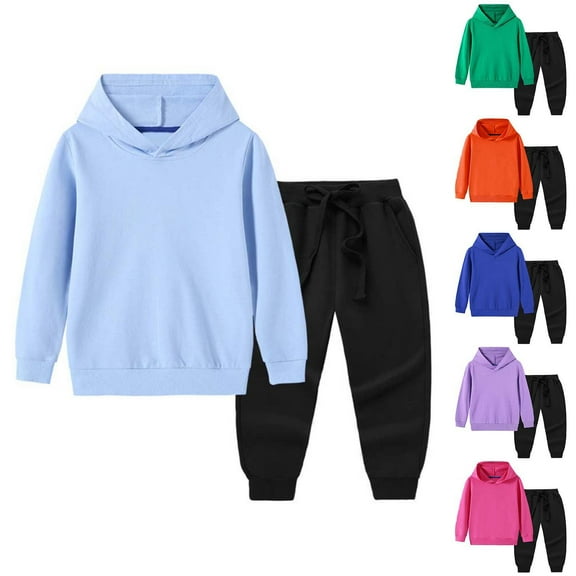 Piuwrlz Teen Fleece Sweatsuits 2pcs Hood Top and Pants Girls Boys Hoodies and Sweatpants Light Blue Size 10 Years