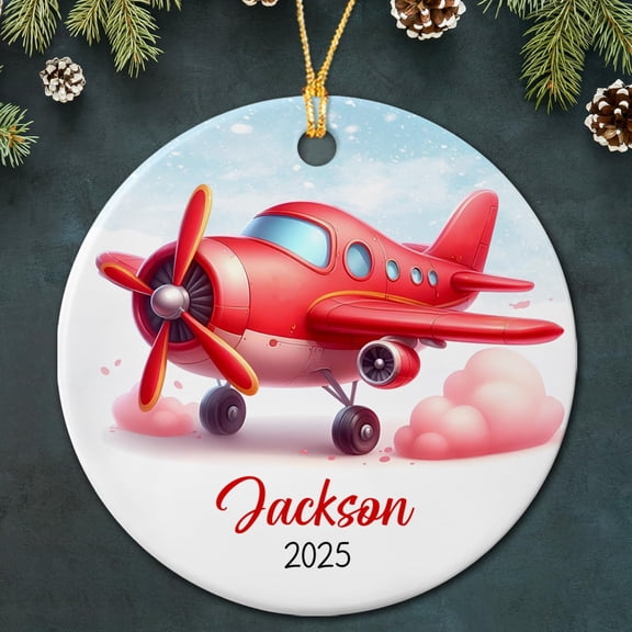 Airplane Pilot Ceramic Ornament Christmas 2025, Personalized Airplane Christmas Tree Ornament Gift for Men Women Dad Mom, Custom Year & Name Pilot Ceramic Xmas Ornament, Pilot Airplane Lover Ornament