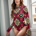 thumbnail image 6 of Christmas Flowers Red Women's Bodysuit Jumpsuit Mock Turtle Neck Long Sleeve TopsOne Piece Leotards Shirt Yoga Outfits, 6 of 8