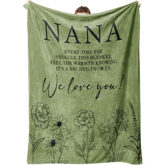 Nana Gifts, Blanket Gifts for Nana, Nana Birthday Gifts, Nana Gifts from Grandkids, Nana Gifts for Mothers Day Christmas, Super Soft Flannel Throw Blanket for Nana 50" x 60", Grass Green