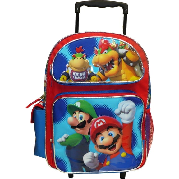 Super Mario 16" Large Rolling School Backpack Boy's Book Bag