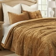 thumbnail image 6 of EVERGRACE Velvet Quilt Set Queen Size, Luxurious Soft Striped Channel Bedding Set, Lightweight Velvet Comforter for All Season, Oversized Bedspread Coverlet with 2 Matching Shams, Gold Yellow, 6 of 8