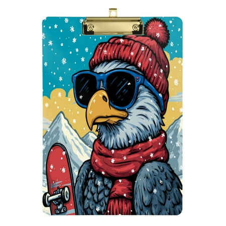 Wobogo Winter Eagle Acrylic Writing Pad Gold Clip Stardard Size A4 Office Decorative for Students Workers 12.5×9in