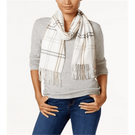 Cejon Women's Grid Pattern Woven Scarf White Size Regular