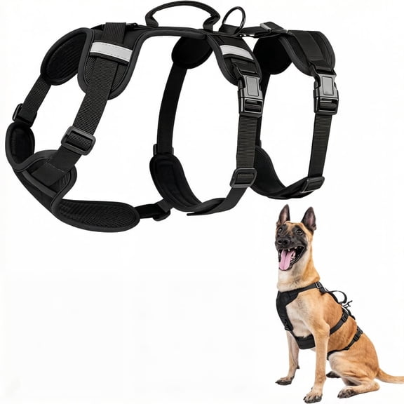 Escape-Proof Dog Harness for Medium and Large Dogs, Reflective No-Pull Adjustable Pet Vest with Leash Clip and Lift Handle for Walking & Training