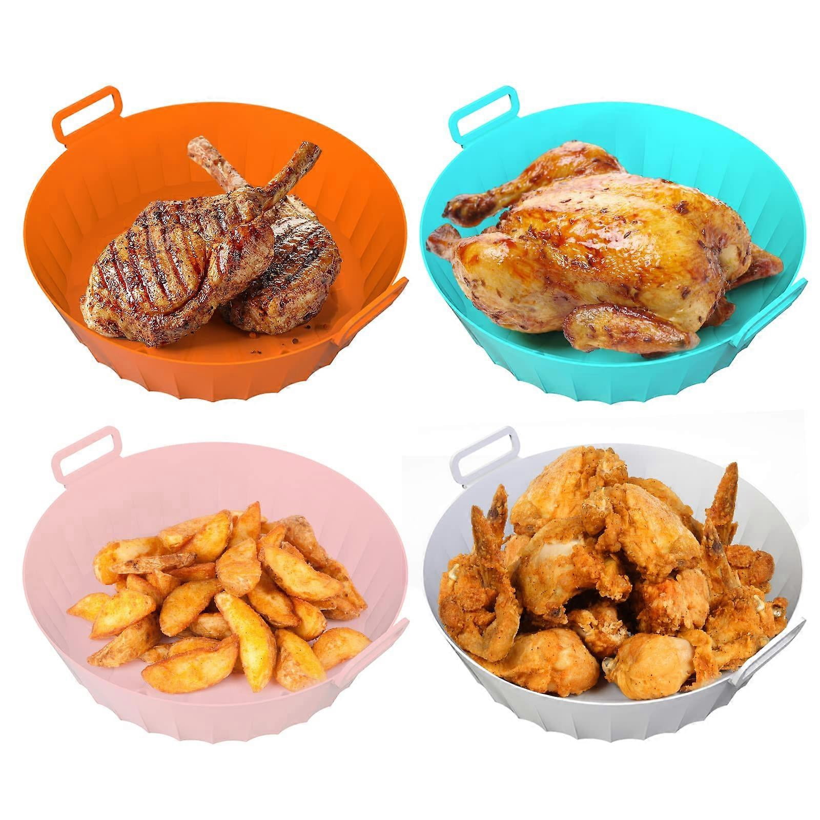 Air Fryer Accessory, 4pcs Air Fryer Silicone Pot, Basket (20cm), Collapsible Design Replacement Greaseproof Airfryer Liners, Microwave, Cake Mold