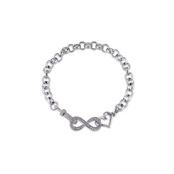 1/10 Carat (Ctw) Diamond Infinity Heart Bracelet in Sterling Silver for Women