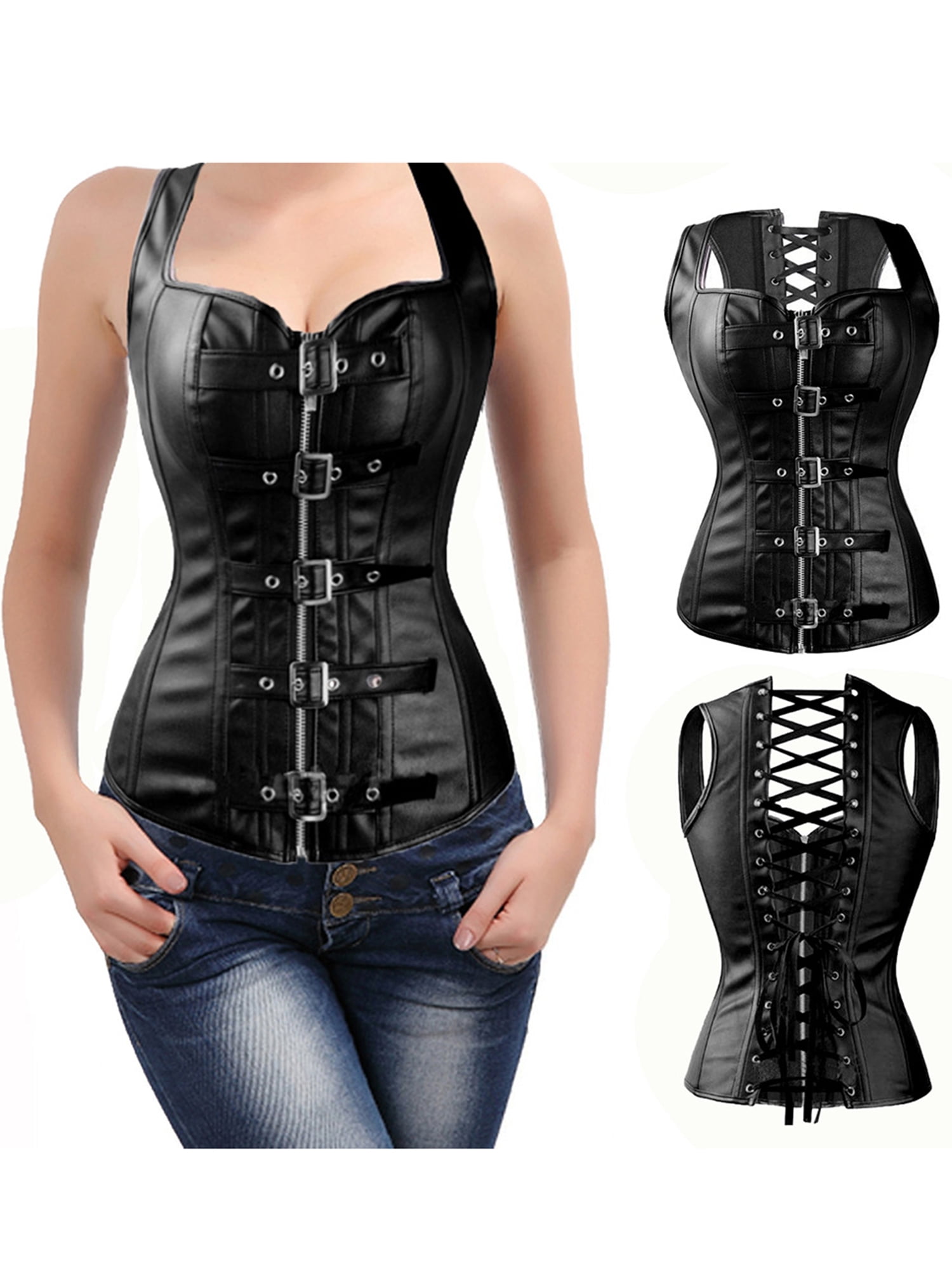 Youloveit Women Corset Faux Leather Corset Vest Plus Size Lingerie Steel Boned Women Trainging