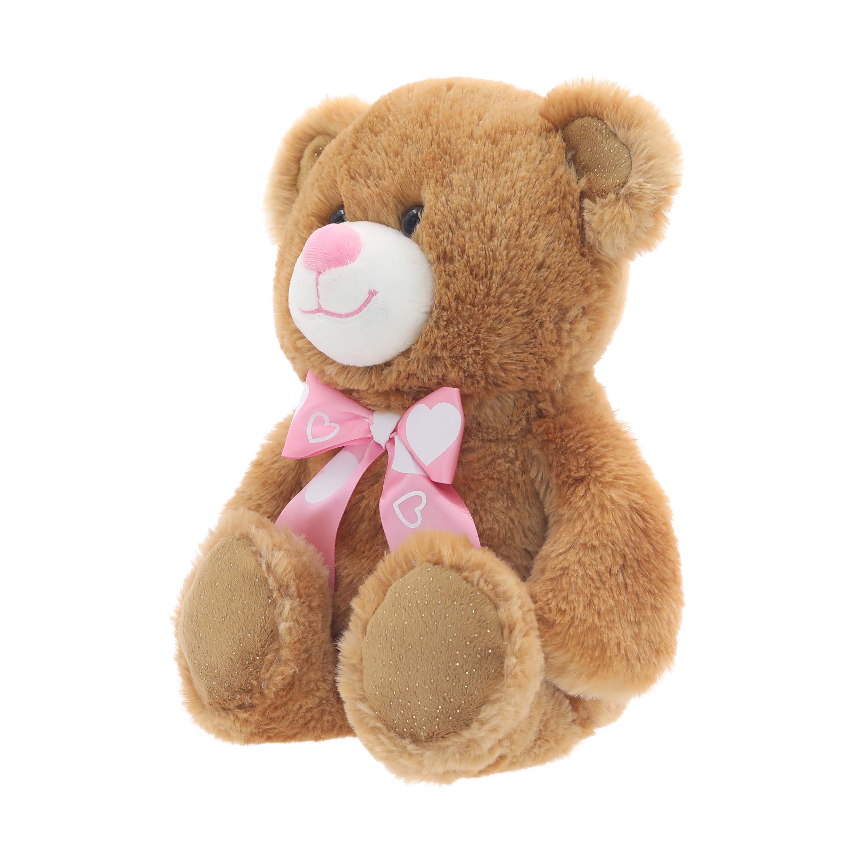Tan Teddy Bear 10-Inch Plush Stuffed Animal with Heart-Print Bow for Valentine's Day by Way to Celebrate