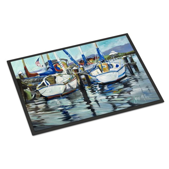 Carolines Treasures JMK1087MAT Tourquoise Bay Sailboat Door Mat Indoor Rug or Outdoor Welcome Mat 18x27 Doormat  27"L x