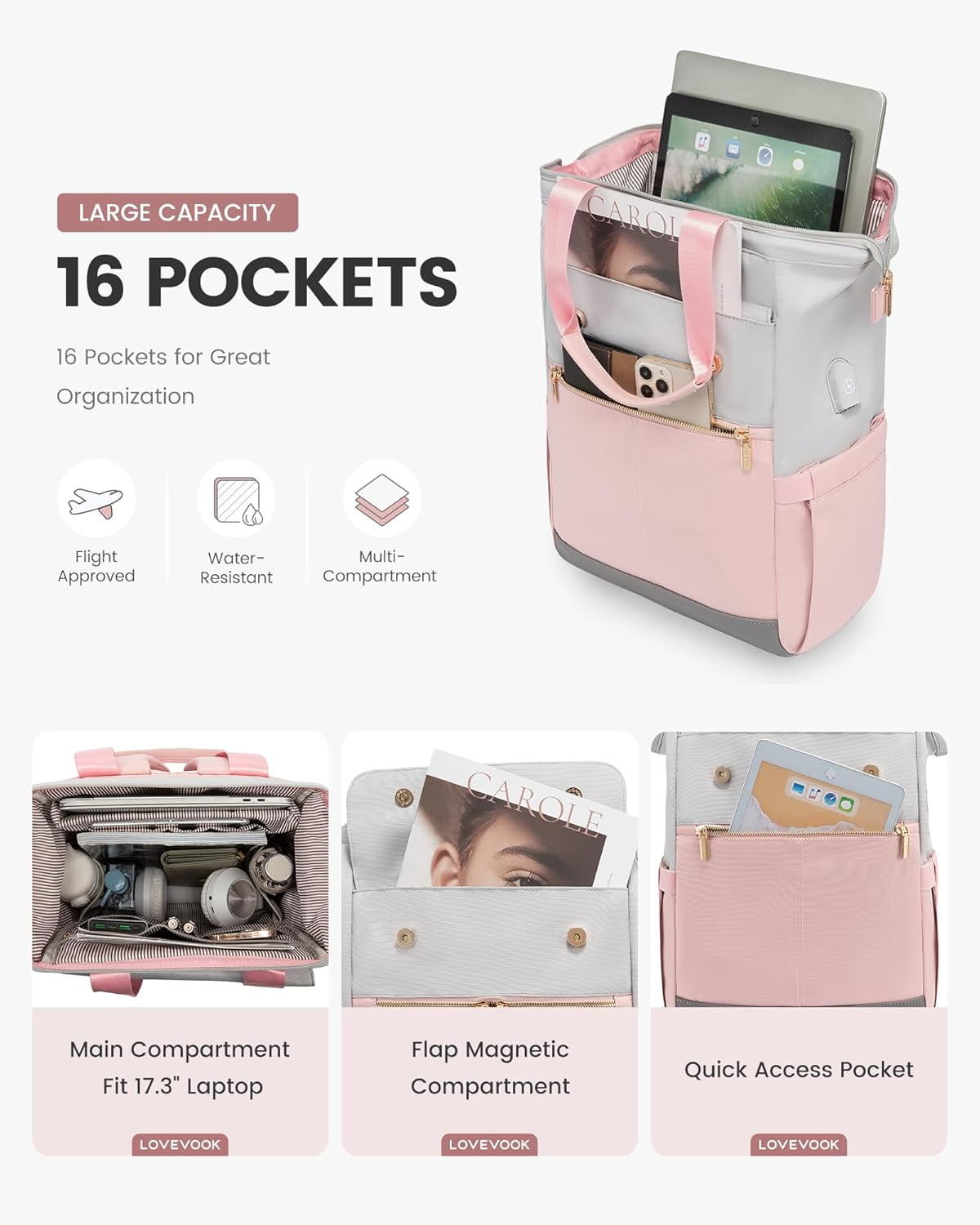 Lovevook Laptop Backpack for Women 15.6 inch, Fashion Women Laptop Work Bag,Teacher Nurse Backpack Purse