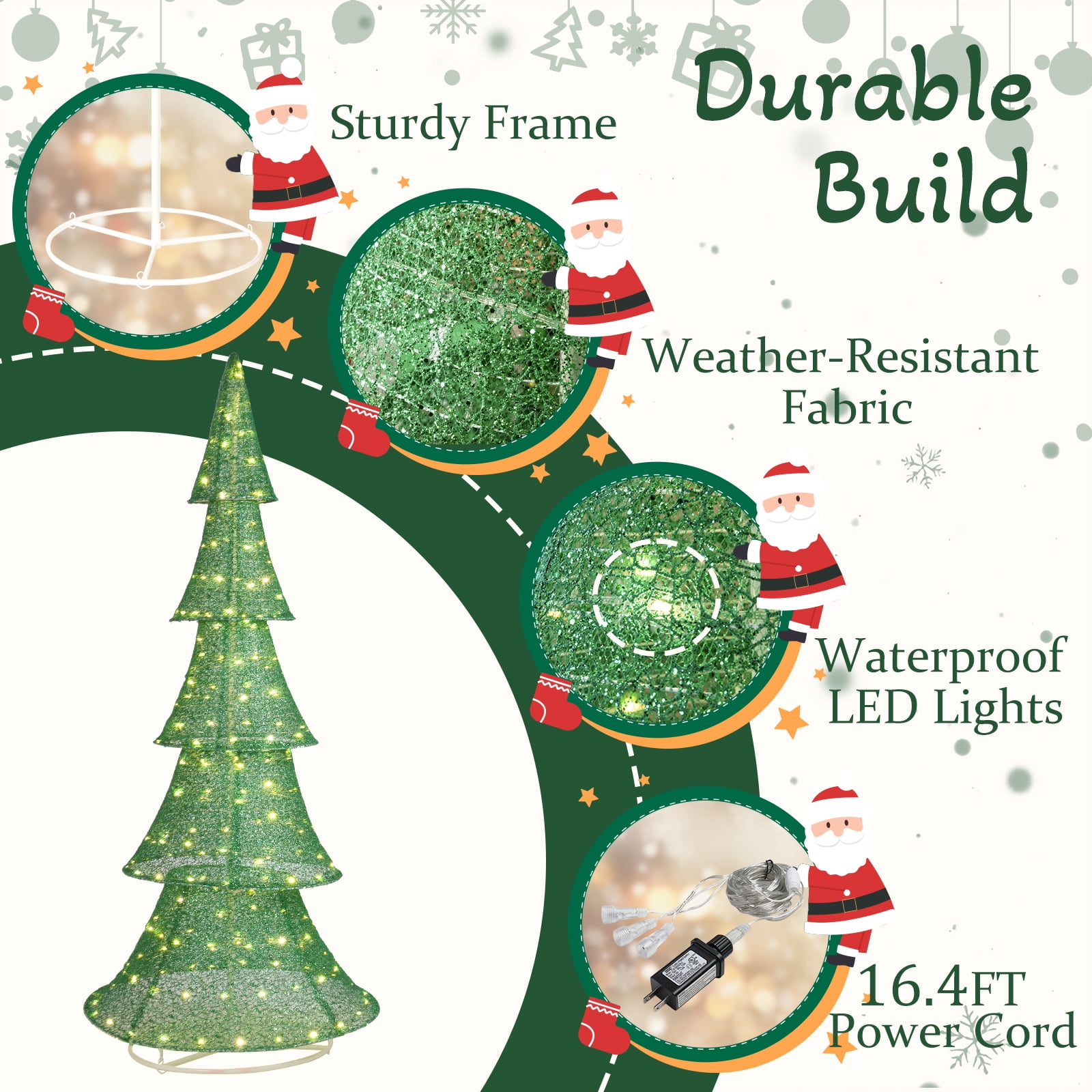 Astoutdoor Lighted Christmas Tree, 6 ft Pre-Lit Pull-Up Tree with 200 Warm White LED Lights, White, Indoor Outdoor Holiday Decoration