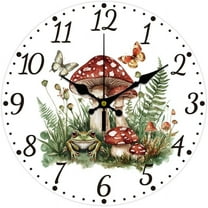 Mushrooms Wall Clock 12 Inch Battery Operated Wall Clocks Butterflies Non Ticking Silent Clock Decorative Clocks for Living Room Office Bedroom Home Decor Mixed Color