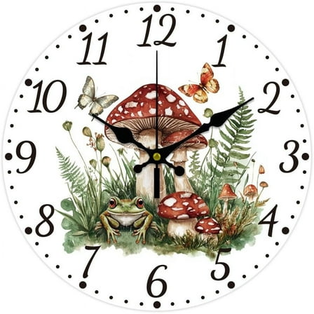 Mushrooms Wall Clock 12 Inch Battery Operated Wall Clocks Butterflies Non Ticking Silent Clock Decorative Clocks for Living Room Office Bedroom Home Decor Mixed Color