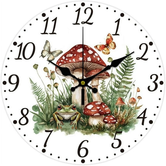 Mushrooms Wall Clock 12 Inch Battery Operated Wall Clocks Butterflies Non Ticking Silent Clock Decorative Clocks for Living Room Office Bedroom Home Decor Mixed Color