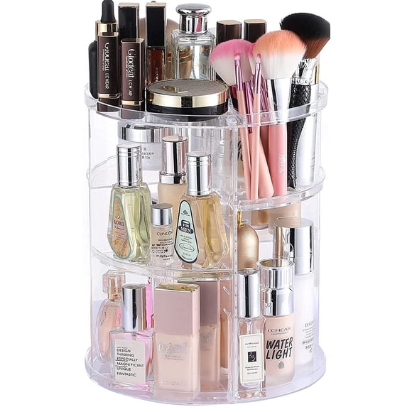Organizador de maquillaje Cq acrílico que gira 360 grados, plástico transparente