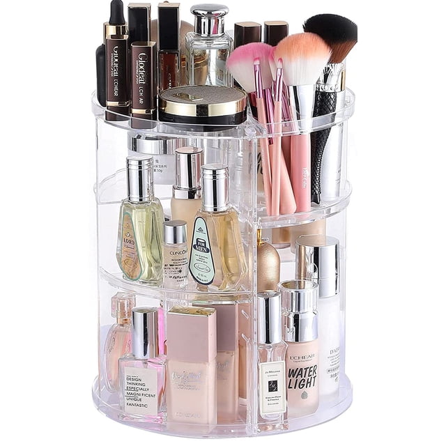 Organizador de maquillaje Cq acrílico que gira 360 grados, plástico transparente