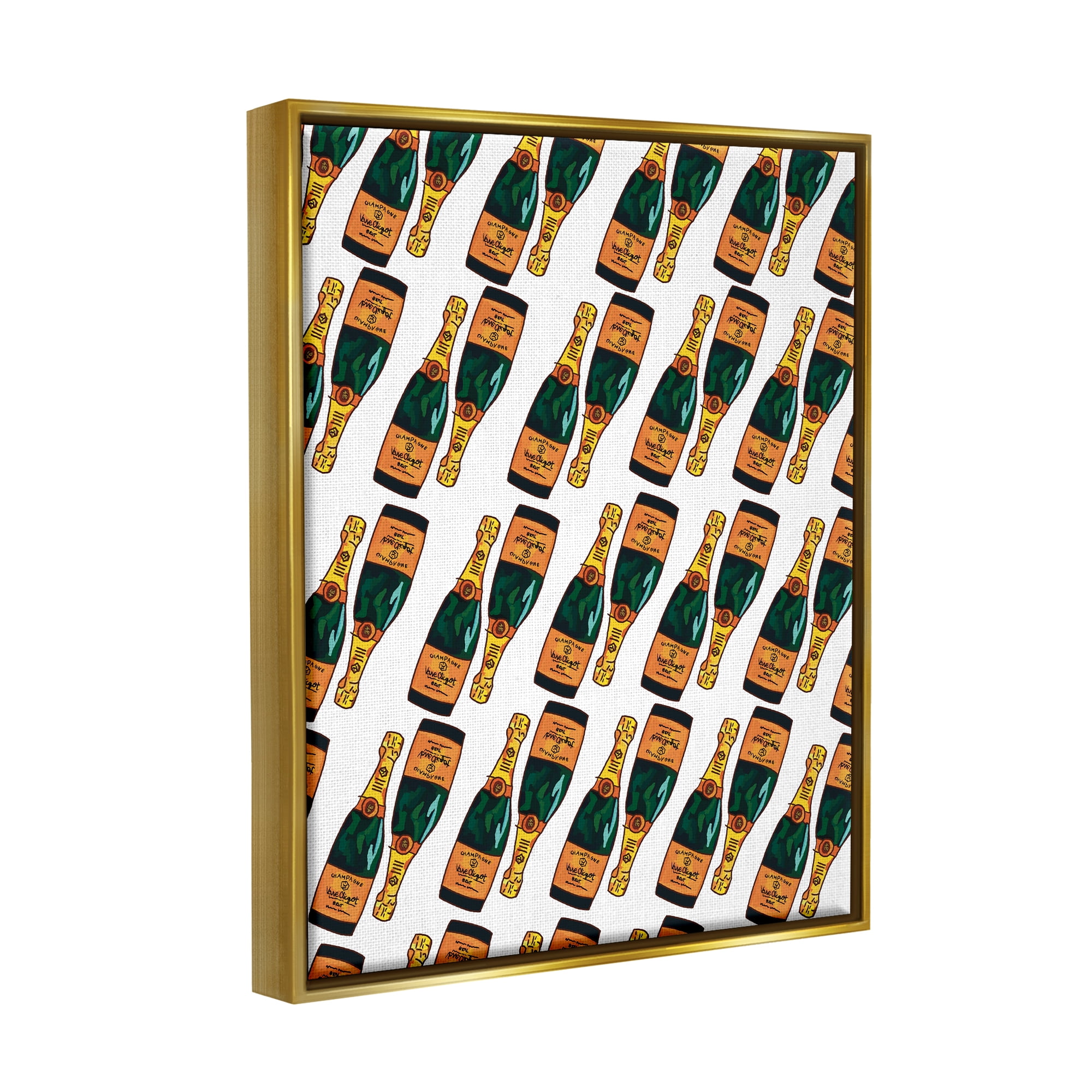 Stupell Industries Pair Champagne Bottles Pattern Arrangement Alcohol Drink Graphic Art Metallic Gold Floating Framed Canvas Print Wall Art, Design by Amelia Noyes