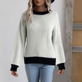 thumbnail image 1 of Mrat Chandails Courts pour Femmes Mode Décontractée Rétro Tricot Manches Longues Col Rond Chandail Léger Hauts Tricotés pour Femmes P-207 Blanc P, 1 of 8