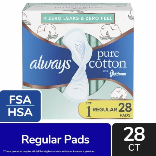 Always Pure Cotton FlexFoam Pads with Wings Regular Absorbency Size 1 Unscented 28 count - Pack of 2
