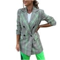 thumbnail image 2 of jsaierl Women's Notched Neck Lapel Double Breasted Plaid Work Formal Blazer Jacket Cardigan Outwear with Pocket, 2 of 9