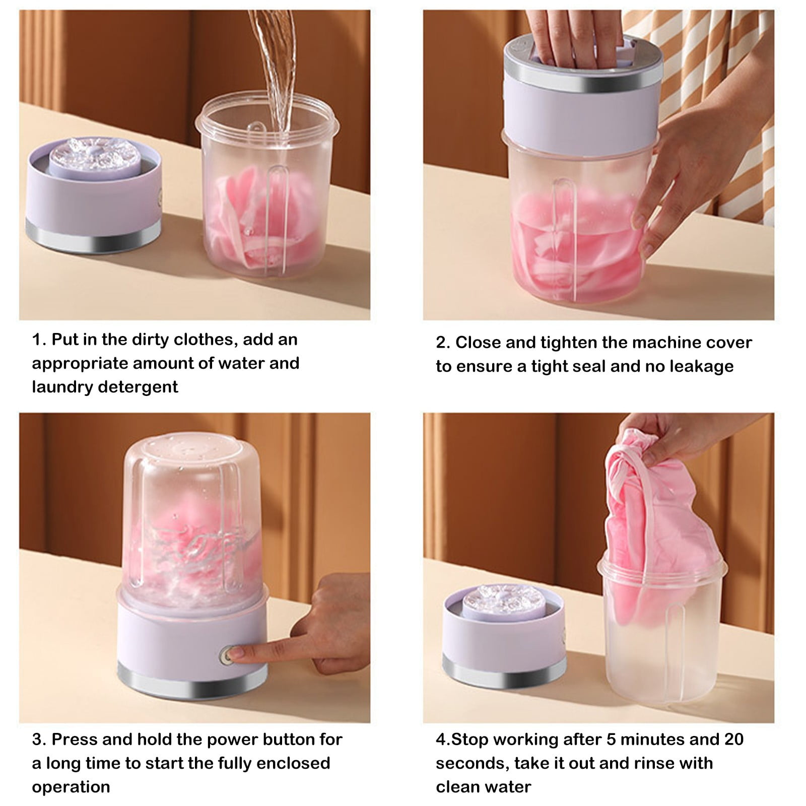 Mini Portable Underwear Washer | Wireless USB Rechargeable Small Laundry Machine for Socks, Dorm, Travel, Quiet Motor | Compact 20x14x14cm | 1pc | Purple, Green, Pink, White