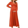 thumbnail image 1 of Vestido largo de maternidad OUGES manga larga con cuello en V naranja, 1 of 7