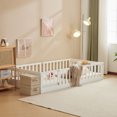 White Painted Pine Twin Children‘s Fence Bed with Door and Decorative