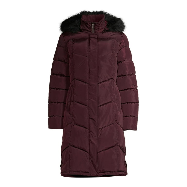 Chevron Quilted Longline Coat with Faux Fur Hood by Kaleidoscope